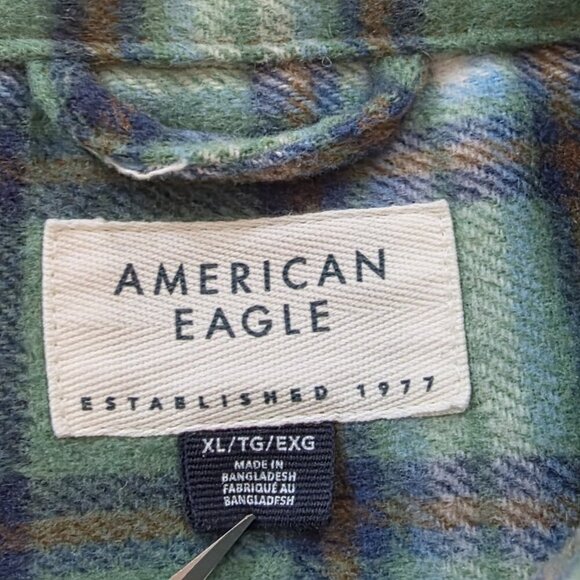 American Eagle Shacket Womens XL Plaid Fleece LS Wool Blend Pockets Buttons Boho - Picture 4 of 16